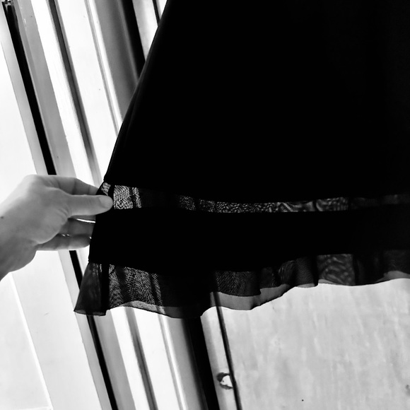 Black Midi Slip Skirt: A-Line w/Sheer Gauzy Trim. TRIBAL Brand. NWOT Never Worn - Picture 2 of 9